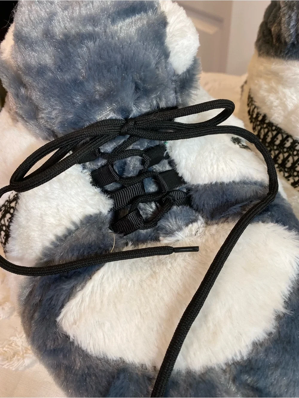 Nike Plush Fuzzy Slipper Boots - White & Charcoal Gray